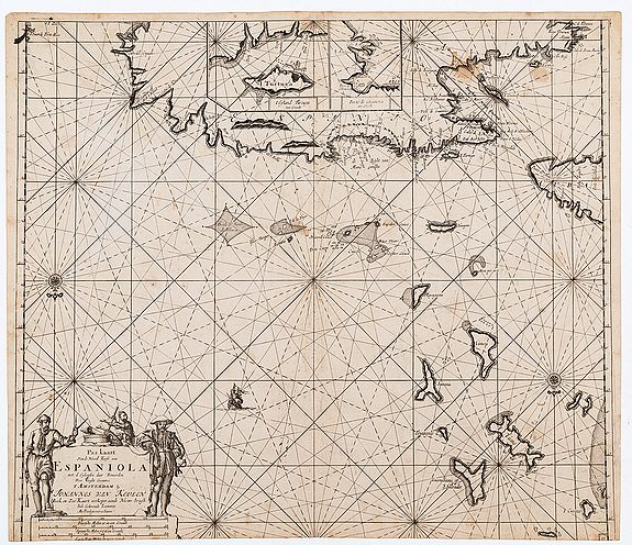 KEULEN, Johannes van., Pas Kaart Van de Noord Kust van Espaniola met d'Eylanden door Benoorden, antique map, old maps