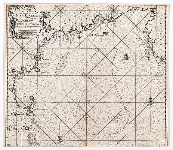 KEULEN, Johannes van., Pas - Kaart Vande Zee Kusten inde Boght van Niew Engeland tusschen de Staaten Hoek en C. de Sable ..., antique map, old maps