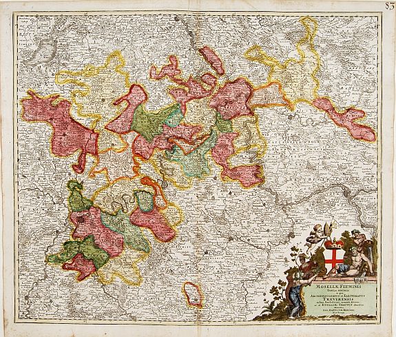 HOMANN, J.B., Mosellae, Fluminus Tabula Specialis.. Trevirensis. . ., antique map, old maps