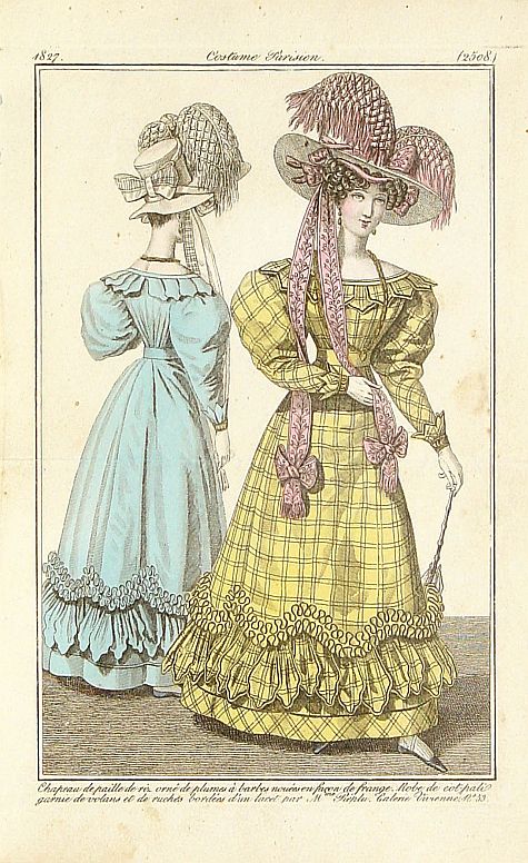 COSTUME PARISIEN, Chapeau de paille de riz orné de plumes.. (2508), antique map, old maps