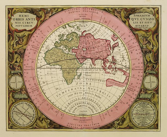 CELLARIUS, A ./ SCHENK, P., Hemisphaerium Orbis Antiqui cumzonis circulis. . ., antique map, old maps