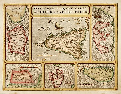 ORTELIUS, A., Insularum Aliquot Maris Mediterranei Descriptio., antique map, old maps