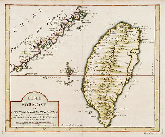 BELLIN, J.N., L'Isle Formose et parties des Costes de la Chine.., antique map, old maps