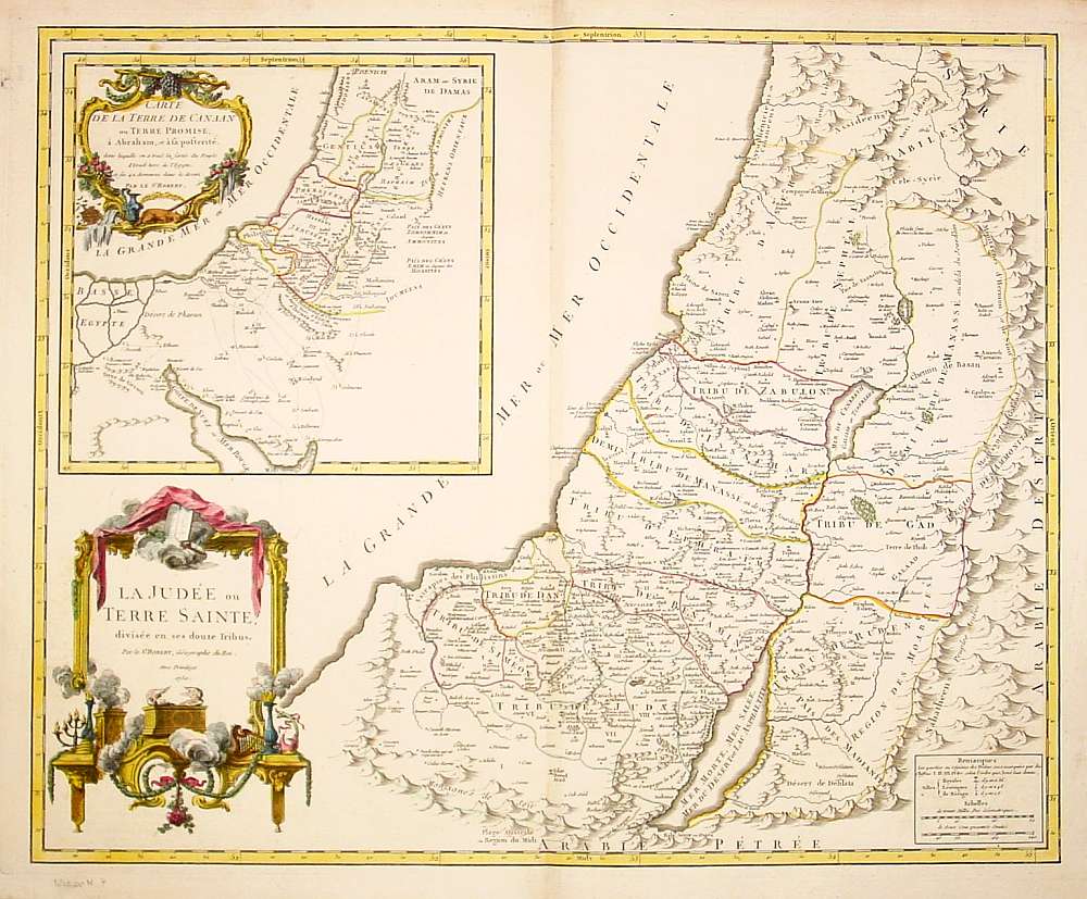 VAUGONDY, R., La Judée ou Terre Sainte divisé en sous.., antique map, old maps