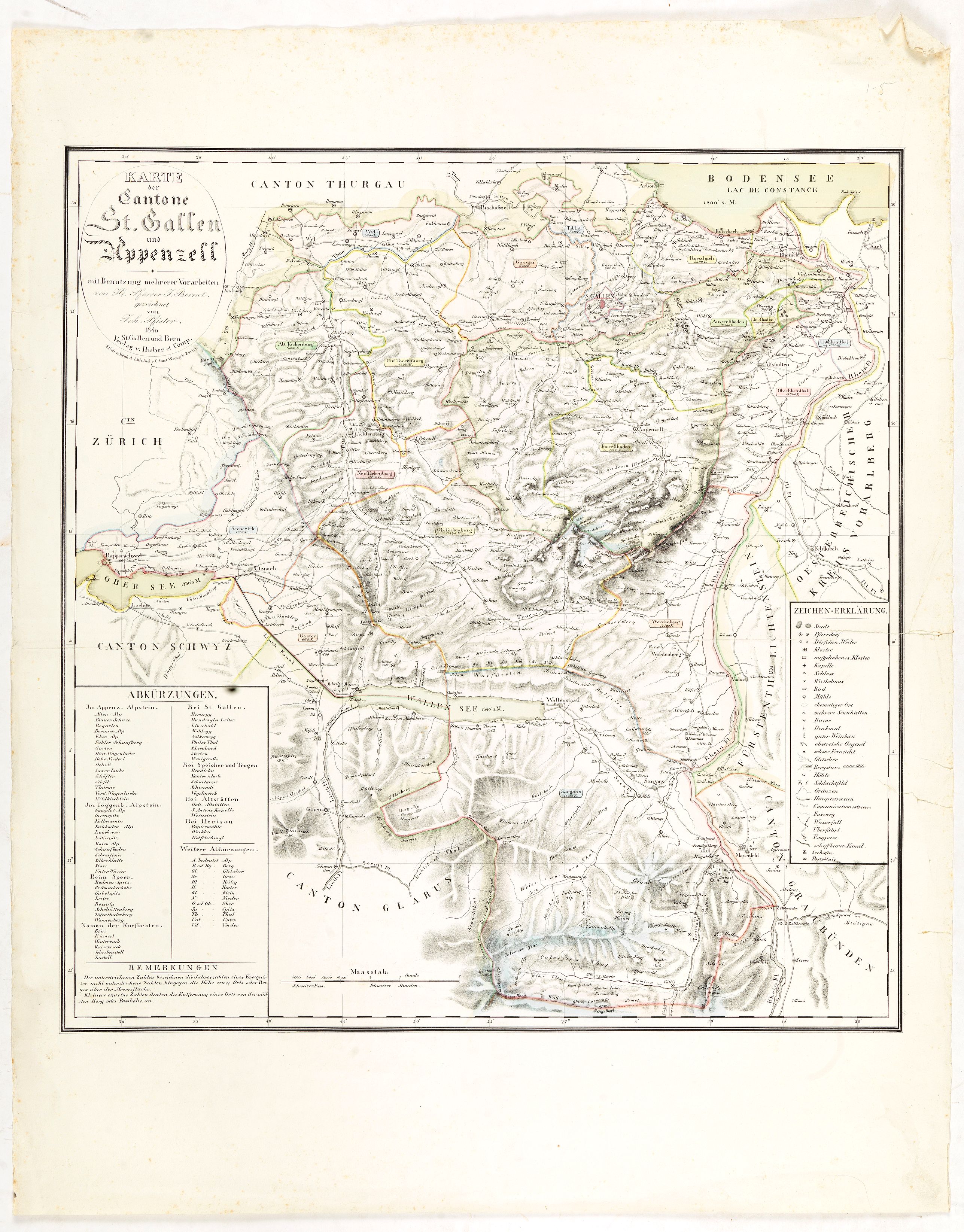 HUBER et COMP., Karte der Kantone St.Gallen und Appenzell.., antique map, old maps