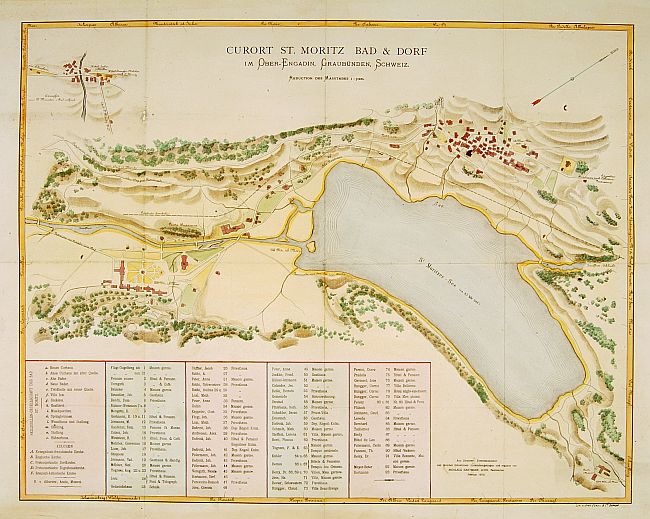 HARTMANN, N., Curort St.Moritz Bad & Dorf in Ober-Engadin. . ., antique map, old maps
