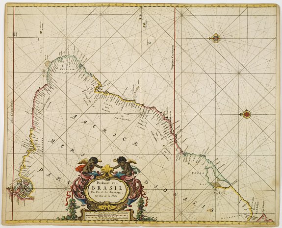 GOOS,P., Paskaart van BRASIL van Rio de los Amazones, tot Rio de la Plata., antique map, old maps