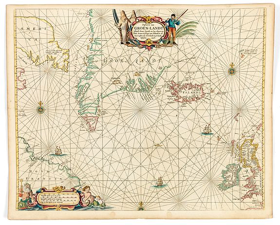 GOOS, P., Pascaerte van Groen-Landt, Yslandt, Straet Davids en Ian Mayen eylandt. . ., antique map, old maps