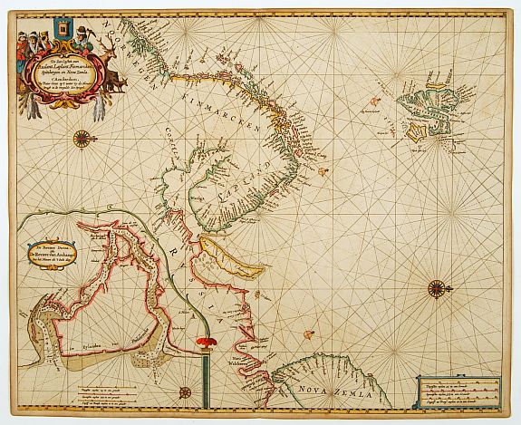 GOOS, P, De Zee Custen van Ruslant, Laplant, Finmarcken, Spitsberg. . ., antique map, old maps