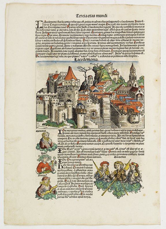 SCHEDEL, H., Lacedemonia., antique map, old maps