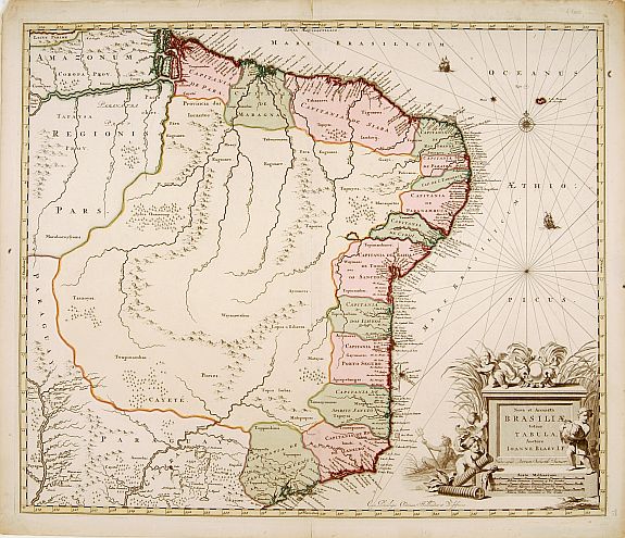SCHENK,P.Jr,/ BLAEU,J., Nova et Accurata Brasiliae totius tabula., antique map, old maps