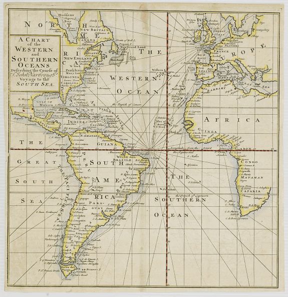 ROBINSON, A Chart of the Western and Southern Oceans., antique map, old maps