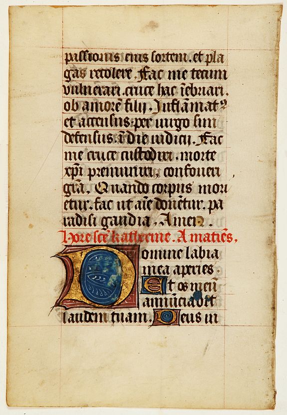 BOOK OF HOURS, Leaf on vellum from a manuscript Book of Hours., antique map, old maps