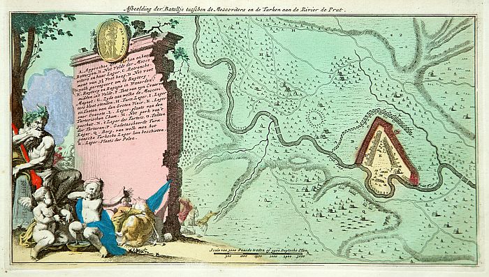 RATELBAND Heirs, Afbeelding der Battalje .. Moscoviters en de Turken .., antique map, old maps