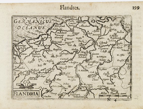 LANGENES,B., Flandria., antique map, old maps