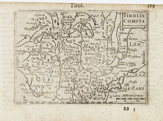 LANGENES,B., Tirolis Comita., antique map, old maps