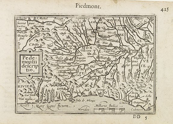 LANGENES,B., Pedemontii Descriptio / Piemont., antique map, old maps