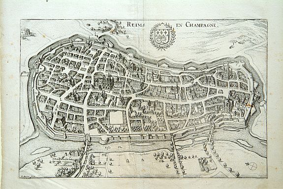 MERIAN,M., Reims en Champagne., antique map, old maps