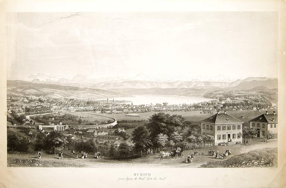 BURRI, ZURICH prise depuis la Weid Coté du Nord., antique map, old maps