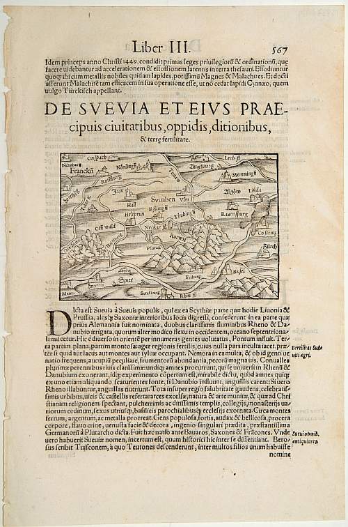 MÜNSTER, S., De Suevia et eius Praecipuis Civitatibus.., antique map, old maps