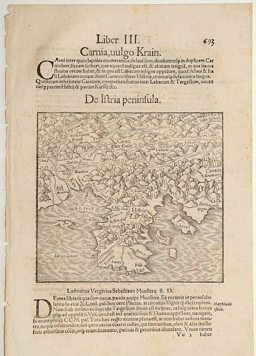 MÜNSTER,S., De Istria Peninsula., antique map, old maps