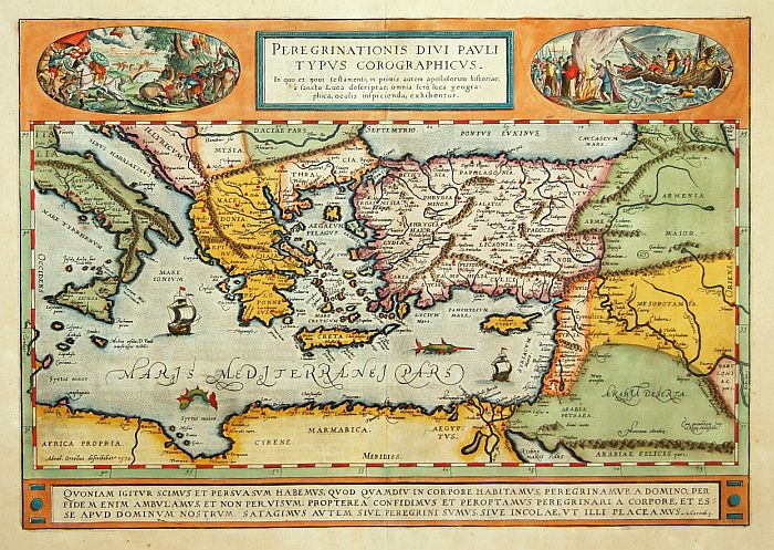 ORTELIUS,A., Peregrinatio Divi Pauli Typus Corographicus., antique map, old maps