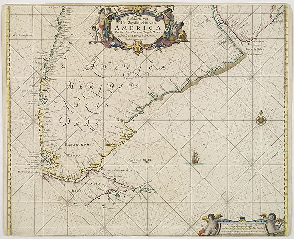 GOOS, P., Paskaarte van Het Zuydelijckste van America.., antique map, old maps