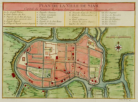BELLIN,J.N., Plan de la ville de Siam., antique map, old maps