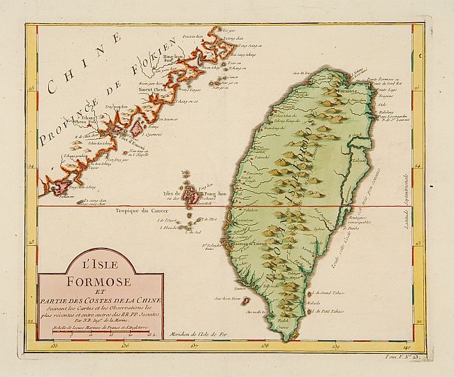 BELLIN,J.N., L'Isle Formose et Partie des Costes de la Chine., antique map, old maps