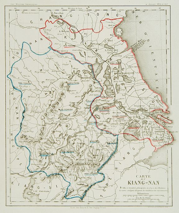 MISSIONS CATHOLIQUES, Carte du Kiang Nan .., antique map, old maps