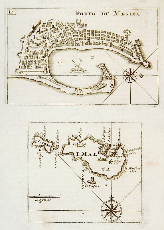 CORONELLI,V.M., Porto de Mesina I. Malta., antique map, old maps