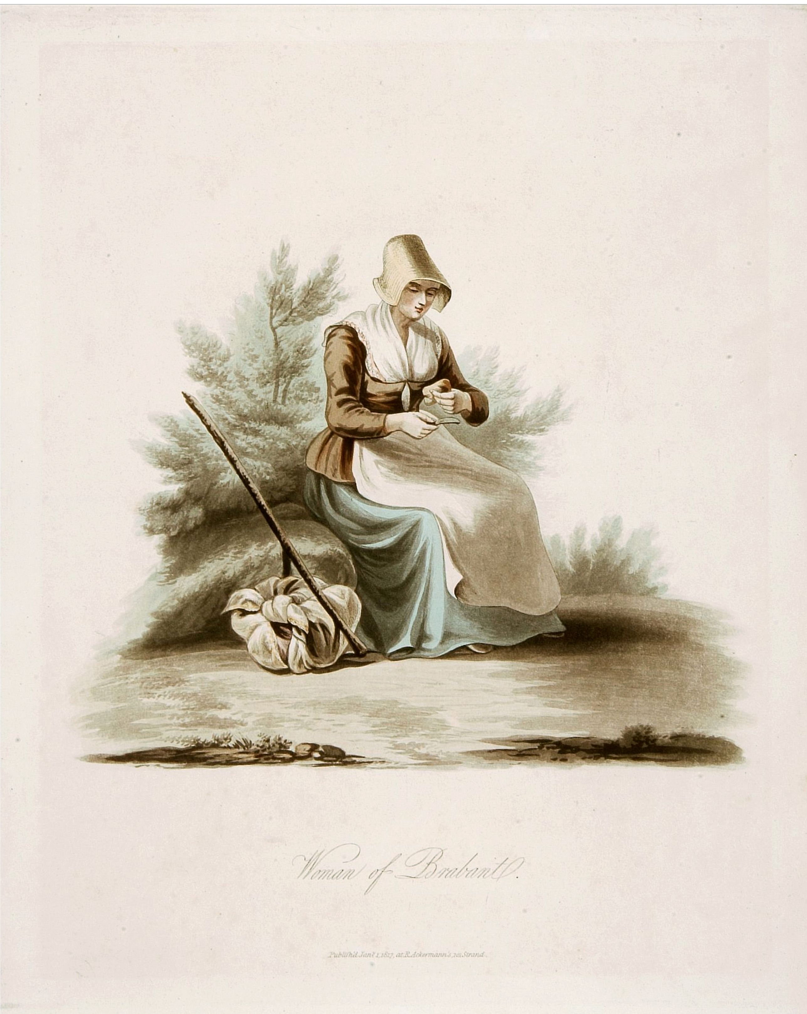 ACKERMANN, R., Woman of Brabant., antique map, old maps