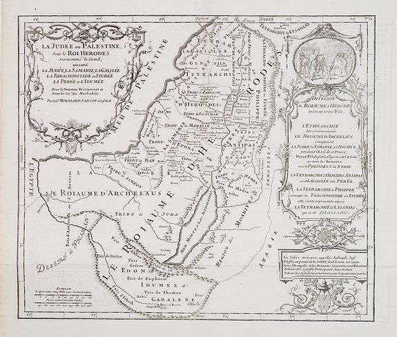 MOULLART SANSON,P., La Judée ou Palestine, sous le roi Herodes surnommé le grand, où sont la Judée, la Samarie, la Galilée, la Thrachonitide ou Iturée, la Perée et l'Idumée pour le nouveau testament et pour les livres des Machabées. . ., antique map, old maps