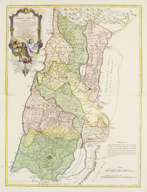 LATTRÉ / DE L'ISLE, J.N., Terrae Sanctae Tabula e Scripturae Sacrae, Flavii Josephi, Eusebii et Divi Hieronymi . . . Delineata., antique map, old maps