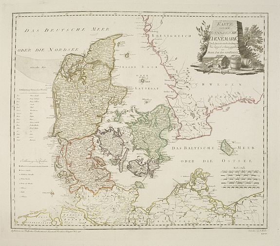 VON REILLY, F.J.J., Karte von dem Konigreiche Daenmark., antique map, old maps