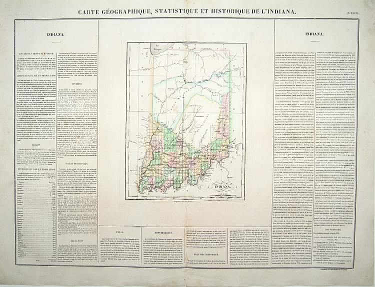 BUCHON,J.A., Carte Géographique .. Indiana., antique map, old maps