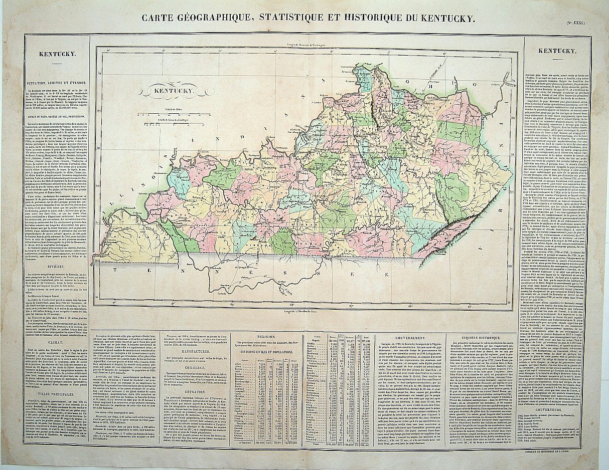 BUCHON,J.A., Carte Géographique . . . Kentucky., antique map, old maps