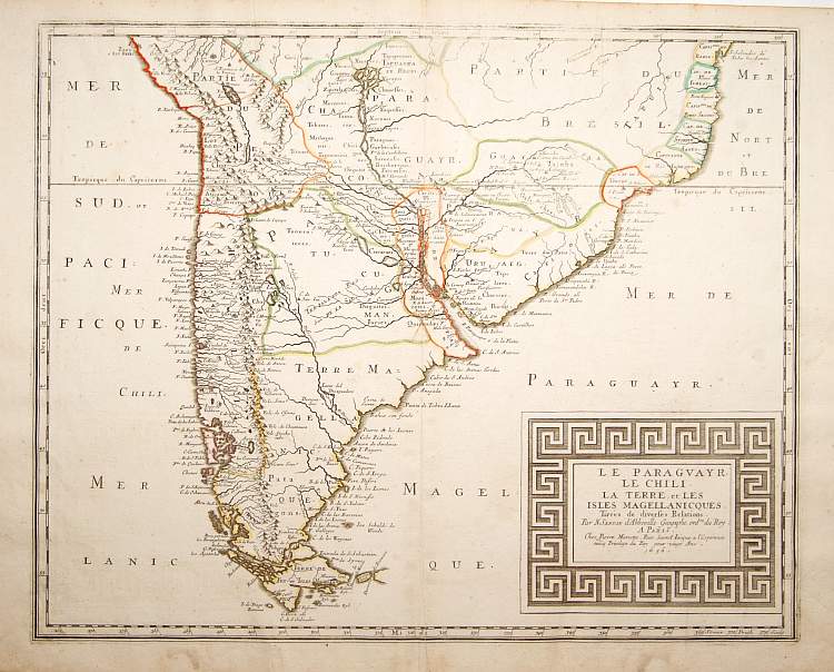 MARRIETTE,P., Le Paraguayr. Le Chili. La Terre, et les Isles Magellanicque, antique map, old maps