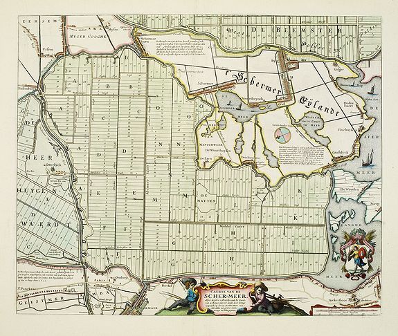 BLAEU, J., Caerte van de Scher-meer Alsoo deselve is Bedyckt, ende by Cavels van 15 Morgen suyver landt door lotinge uytgedelt, op den 25 October Anno 1635, ende aldus met groote verbeteringe int licht gegeven., antique map, old maps