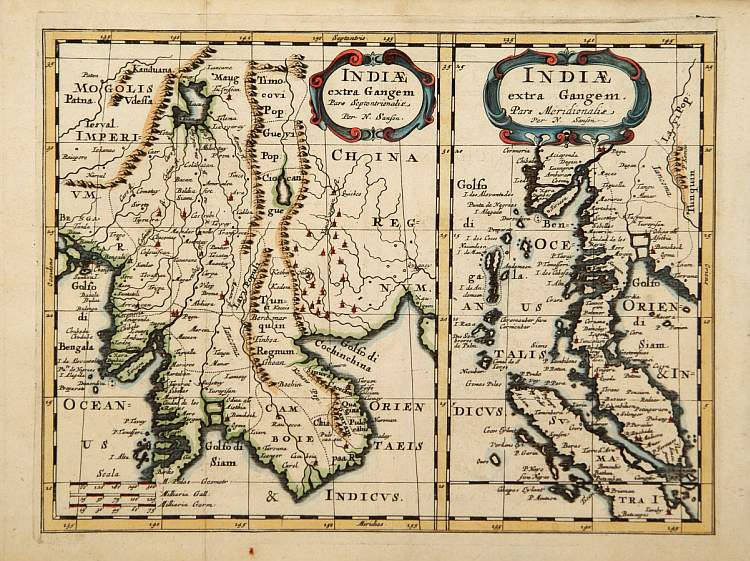 SANSON,N., Indiae extra Gangem pars Septentrio../ ..pars Meridionalis.., antique map, old maps