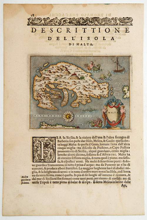 PORCACCHI,Th., Malta., antique map, old maps