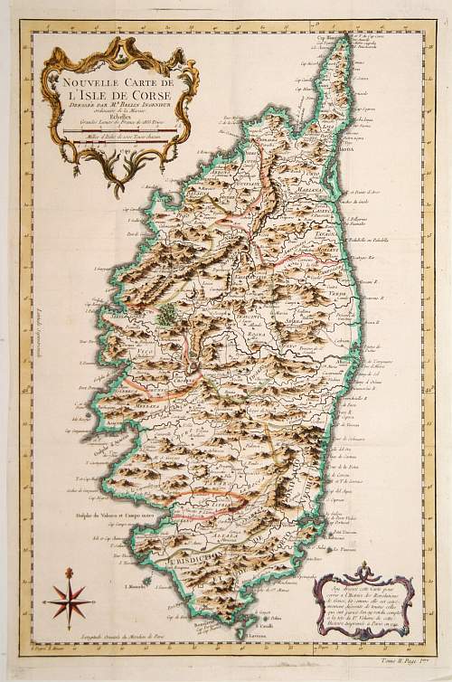 BELLIN,N., Nouvelle Carte de L'Isle de Corse.., antique map, old maps