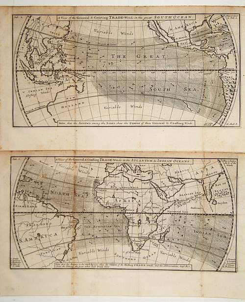 KNAPTON.J., A view of the General & Coasting Trade-Winds in the Atlantic, antique map, old maps