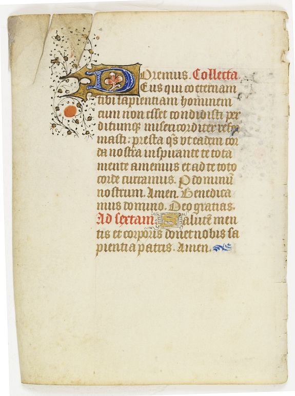 BOOK OF HOURS, Manuscript leaf on vellum., antique map, old maps