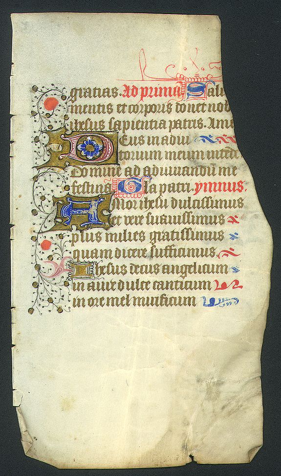 BOOK OF HOURS, Manuscript leaf on vellum., antique map, old maps
