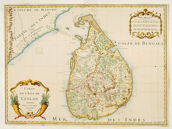 DE L'ISLE:G., Carte de l'Isle de Ceylan.., antique map, old maps