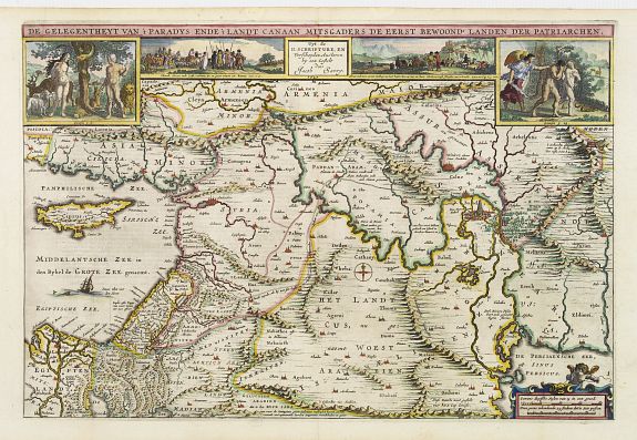 SAVRY, Jacob., De Gelegentheyt van 't Paradys Ende 't Landt Canaan.., antique map, old maps