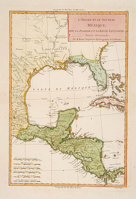 BONNE, R., L'Ancien et le nouveau Mexique avec la Floride.., antique map, old maps