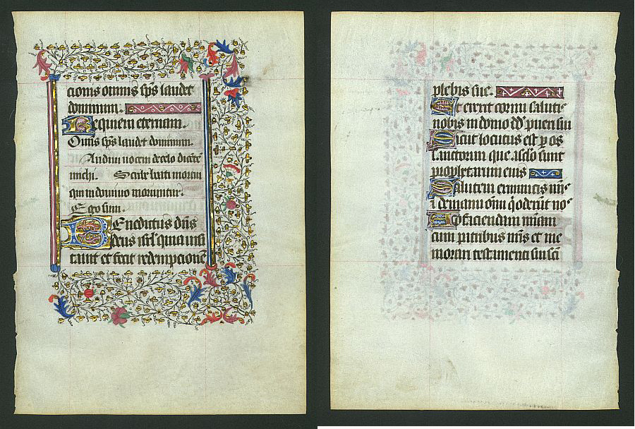 BOOK OF HOURS., Leaf from a book of hours on vellum., antique map, old maps