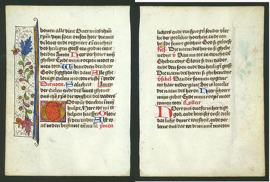 BOOK OF HOURS., Leaf from a book of hours on vellum., antique map, old maps